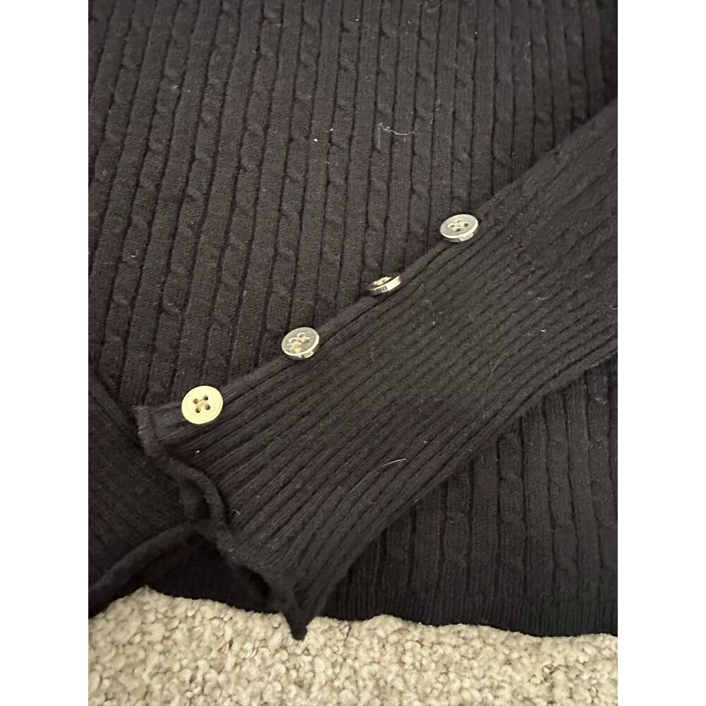 Love Tree Black Mock Neck Cable Knit Sweater Top Button Cuff Detail Size S - Picture 6 of 8
